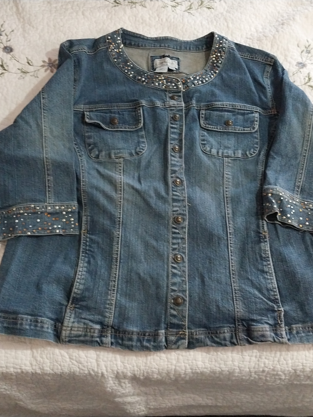 Live a Little Studded Blue Denim Jacket Size XL